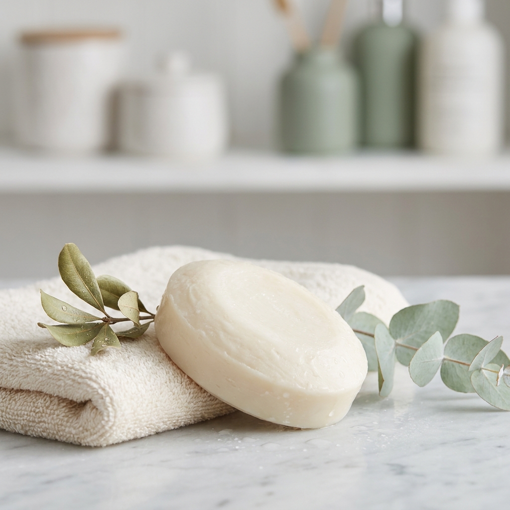 Naples Soap Company geitemelk-såpe med shea på et mykt håndkle